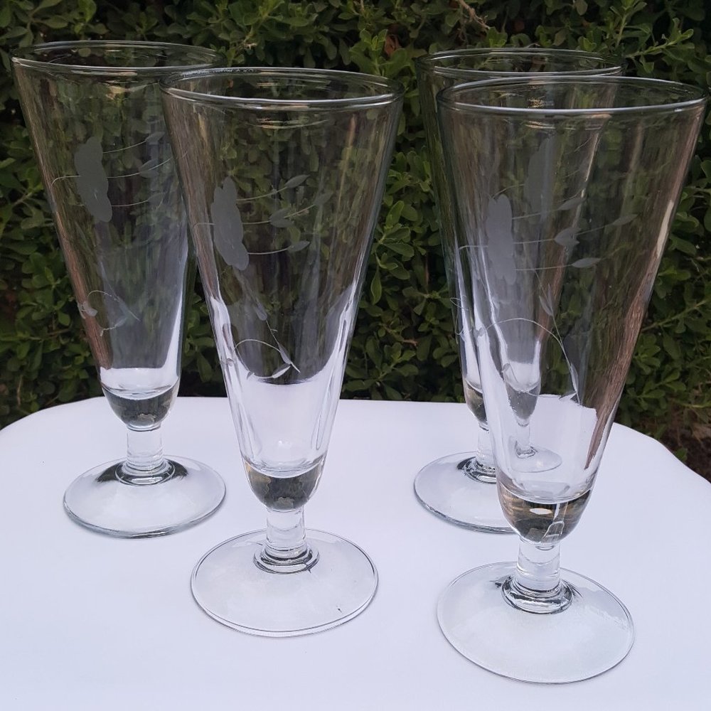 Vintage Princess House Crystal Heritage Pattern Pilsner Glasses Set of 4 NEW